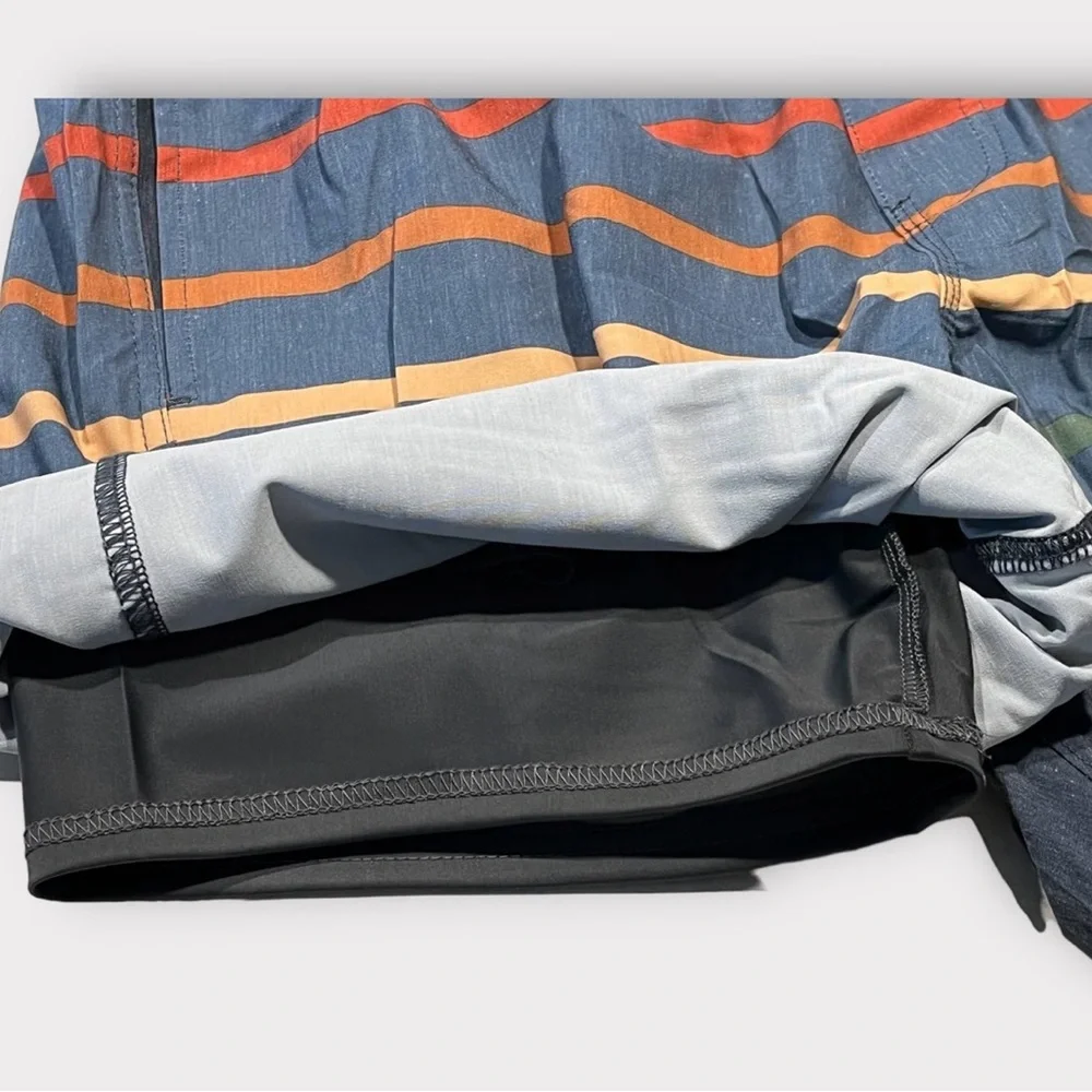 Hang Ten Mens Swim Trunks Dark Blue Striped 9 Inch Inseam XL‎ New With Tags
